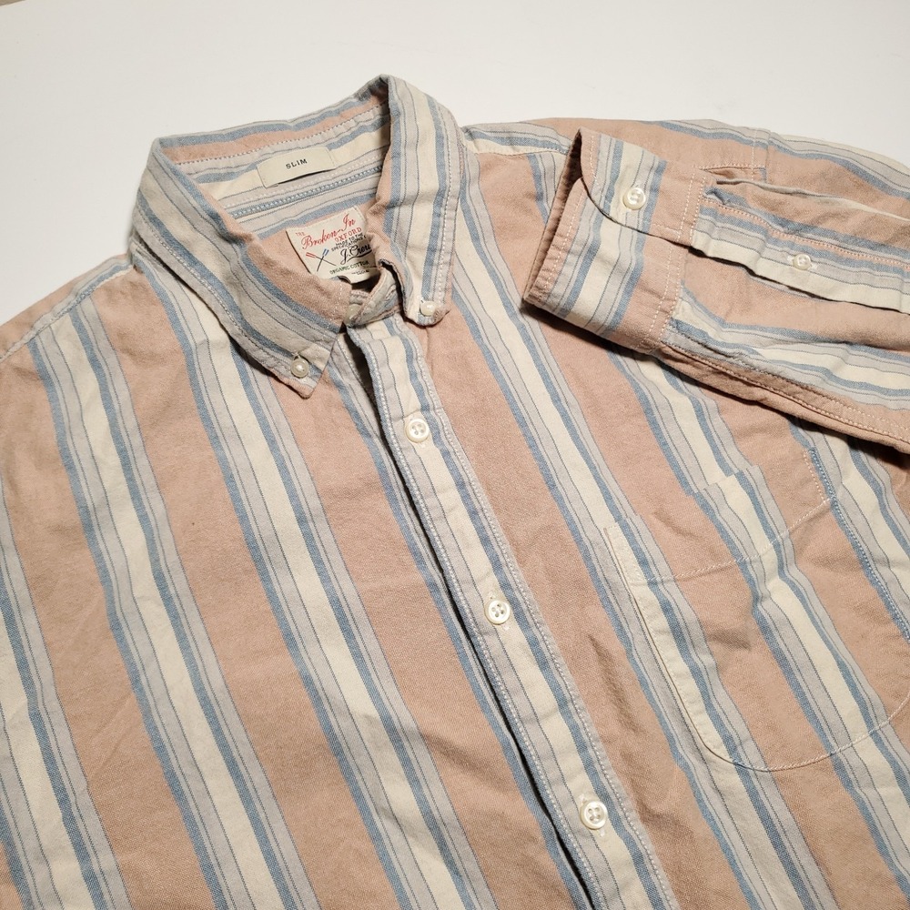 J Crew Broken-In Oxford Mens Large Striped Long Sleeve Button